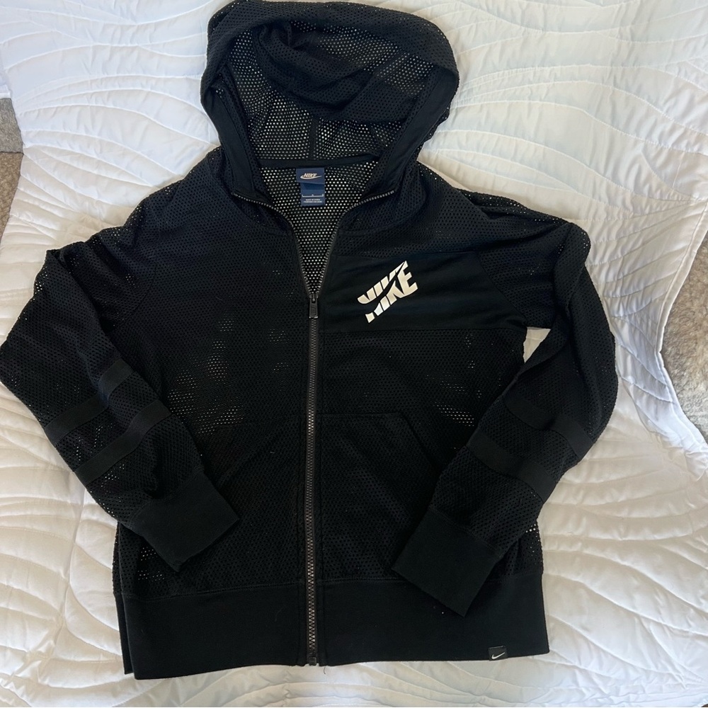 Nike Black Mesh Hoodie with White Logo on Chest Size L - Picture 7 of 7